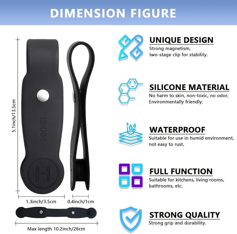 HKNR 2 Pcs Strong Magnetic Towel Clips for Kitchen, Waterproof Silicone Towel Holder for Oven Handle Fridge, No Drill Multi-Purpose Kitchen Towel Clip, Bathroom, Outdoor Use (Black) - Image 3